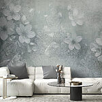 Papier peint Fleurs blanches sur fond gris