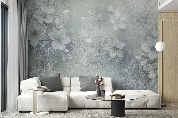 Fleurs blanches sur fond gris Papier peint Fleurs blanches sur fond gris