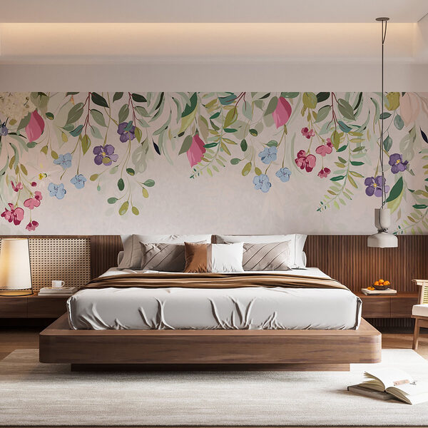 Bordure florale avec fleurs et feuilles Papier peint Bordure florale avec fleurs et feuilles