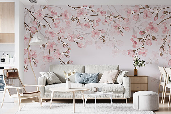 Papier peint Fleurs roses sur fond blanc (UGS : w02200) Papier peint Papier peint Fleurs roses sur fond blanc (UGS : w02200)