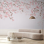 Papier peint Fleurs roses sur fond blanc