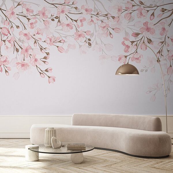 Fleurs roses sur fond blanc Papier peint Fleurs roses sur fond blanc