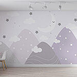 Papier peint Lune et nuages dans le ciel