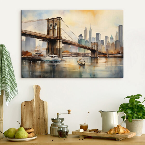 Aquarelle d'un pont et d'une ville Tableaux Aquarelle d'un pont et d'une ville