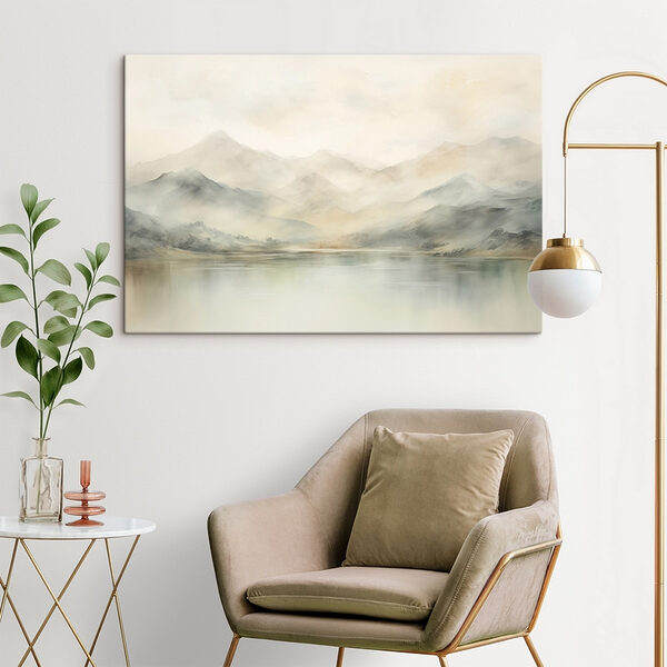 Aquarelle d'un lac avec des montagnes au loin Tableaux Aquarelle d'un lac avec des montagnes au loin