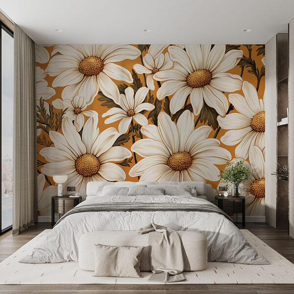 Motif floral dans des tons chauds Papier peint Motif floral dans des tons chauds