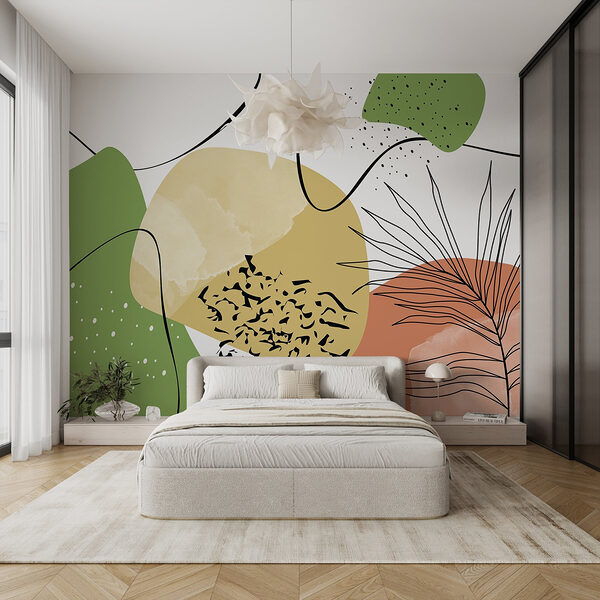 Art coloré avec des formes noires et vertes Papier peint Art coloré avec des formes noires et vertes