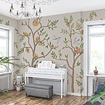 Papier peint Papier peint avec des oiseaux et des arbres