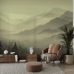 Papier peint Paysage de montagne brumeux avec des arbres