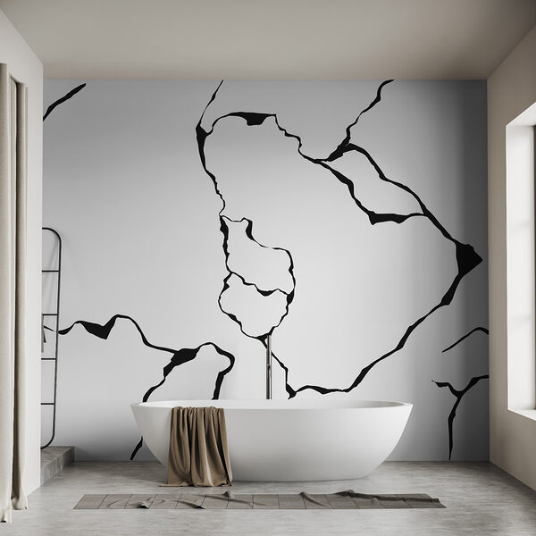 Dessin en noir et blanc d'une surface fissurée Papier peint Dessin en noir et blanc d'une surface fissurée