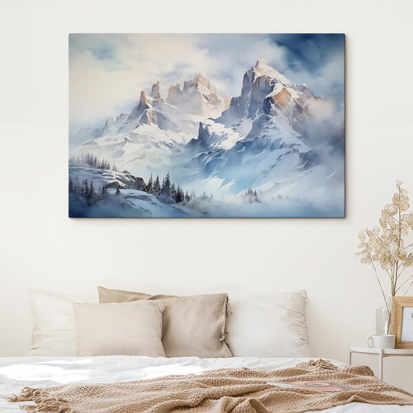 Chaîne de montagnes enneigées avec des arbres Tableaux Chaîne de montagnes enneigées avec des arbres