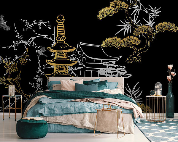 Paysage asiatique serein avec des motifs complexes Papier peint Paysage asiatique serein avec des motifs complexes