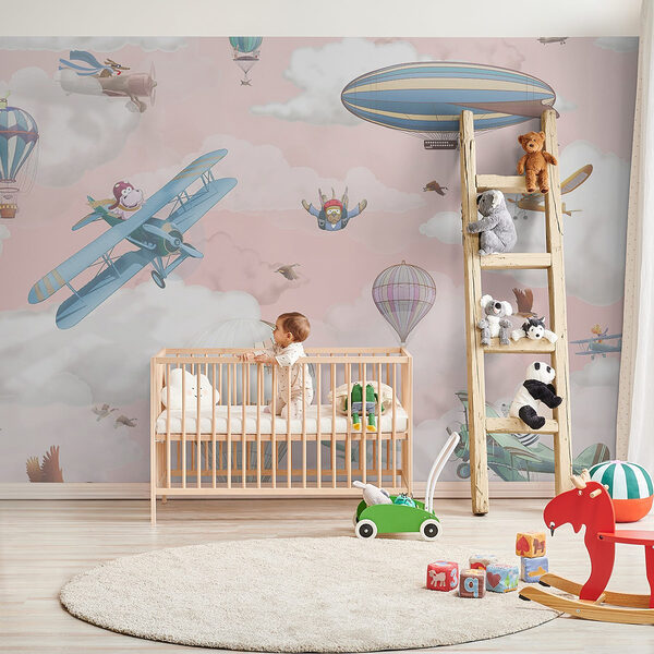 Fond d'écran avec des avions et des montgolfières Papier peint Fond d'écran avec des avions et des montgolfières