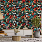 Papier peint Motif de fleurs et de crânes