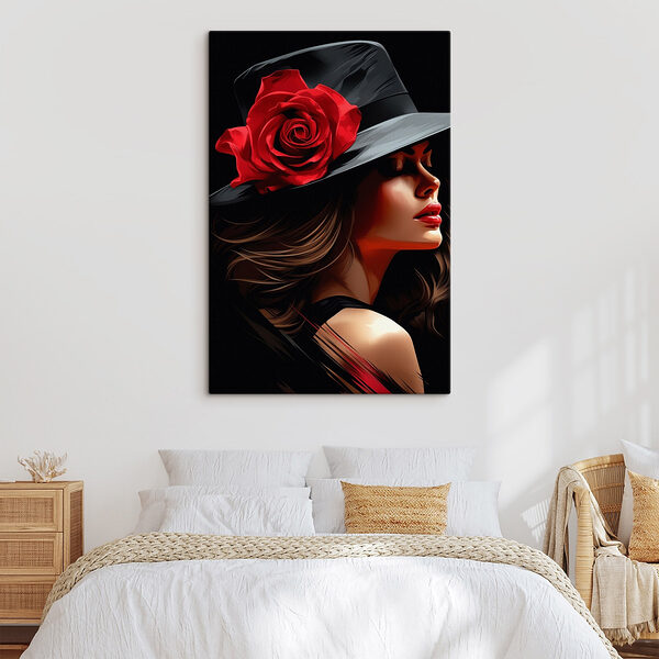Femme avec une rose dans son chapeau Tableaux Femme avec une rose dans son chapeau