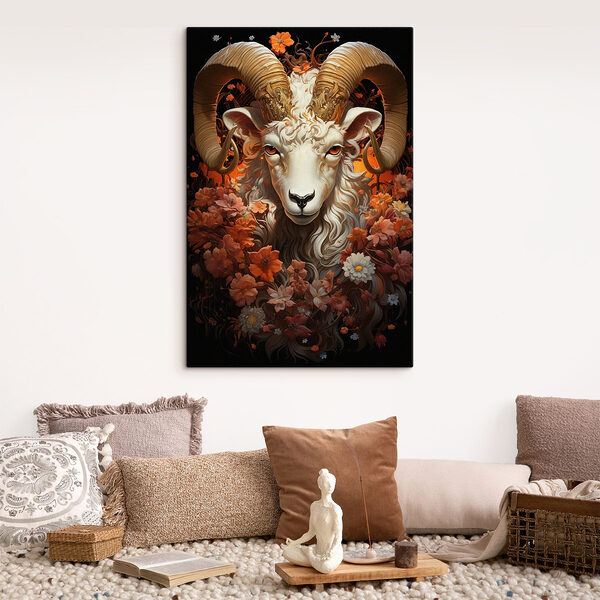 Peinture d'un bélier avec des fleurs Tableaux Peinture d'un bélier avec des fleurs