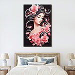 Tableaux Femme aux cheveux longs et aux fleurs roses