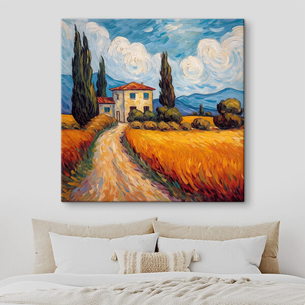 Peinture d'une maison dans un champ de blé Tableaux Peinture d'une maison dans un champ de blé