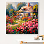 Tableaux Peinture d'une maison avec des fleurs