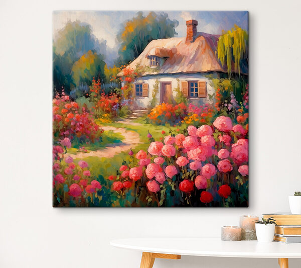 Peinture d'une maison avec des fleurs Tableaux Peinture d'une maison avec des fleurs