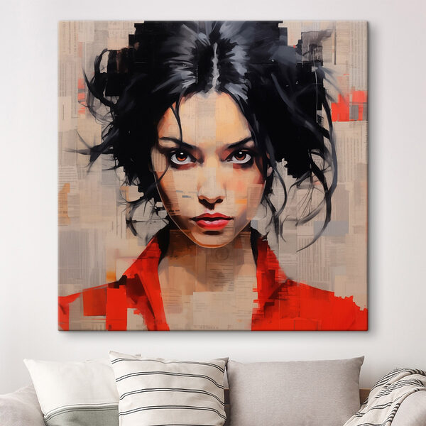 Femme aux cheveux noirs et à la chemise rouge Tableaux Femme aux cheveux noirs et à la chemise rouge