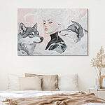 Tableaux Femme aux cheveux blancs et deux loups
