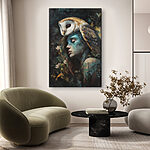 Tableaux Peinture d'une femme avec un hibou sur la tête