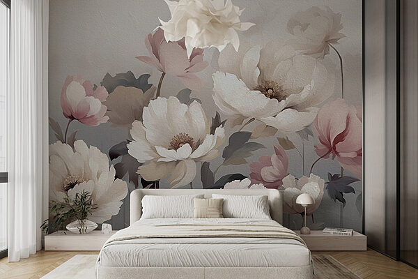 Peinture de fleurs sur un mur Papier peint Peinture de fleurs sur un mur