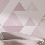 Papier peint Triangles roses avec fleurs blanches