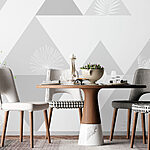 Papier peint Triangles blancs et gris avec un motif de feuilles