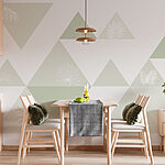Papier peint Triangles blancs et verts avec un motif de feuilles