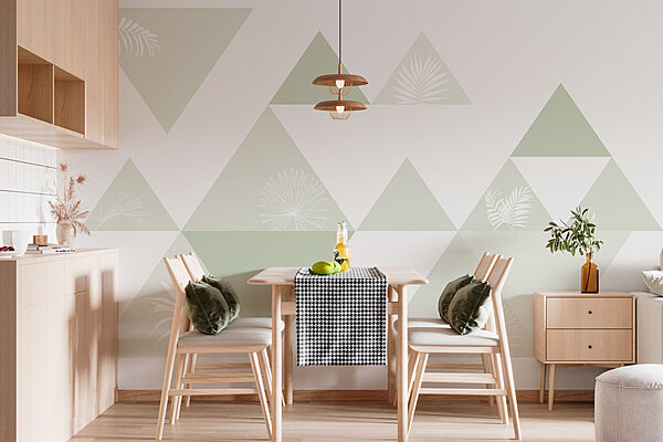 Triangles blancs et verts avec un motif de feuilles Papier peint Triangles blancs et verts avec un motif de feuilles