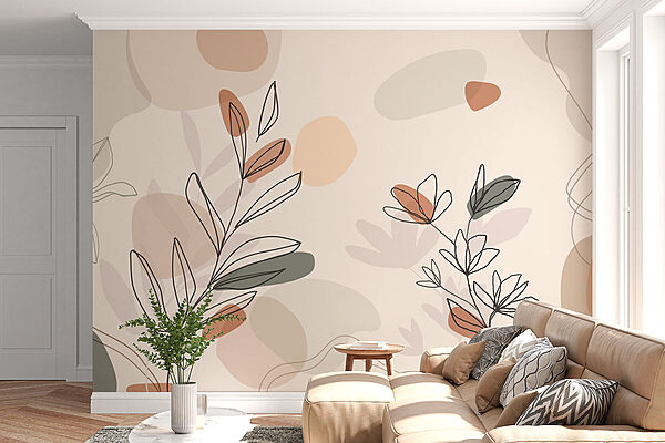 Dessin de feuilles et de fleurs Papier peint Dessin de feuilles et de fleurs