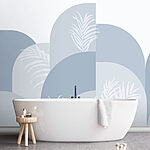 Papier peint Feuilles blanches sur fond bleu