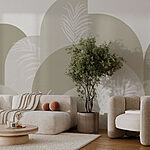 Papier peint Feuilles blanches sur fond gris