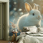 Papier peint Lapin blanc dans la neige