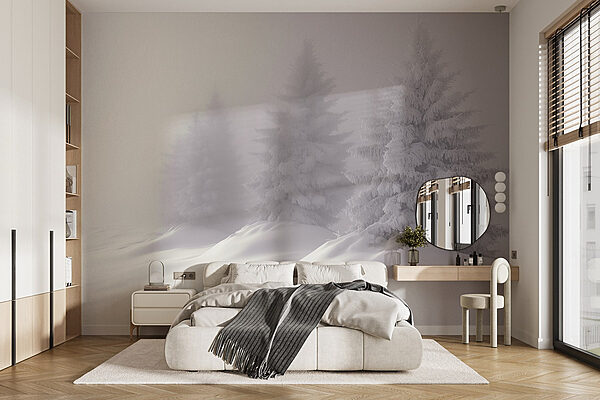 Groupe d'arbres recouverts de neige Papier peint Groupe d'arbres recouverts de neige