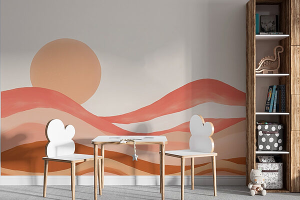 Peinture d'un désert avec un soleil Papier peint Peinture d'un désert avec un soleil