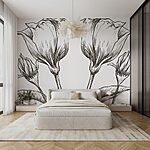Papier peint Dessin de fleurs sur fond blanc