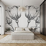 Papier peint Dessin de fleurs sur fond blanc
