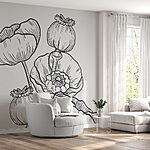 Papier peint Dessin de fleurs sur fond blanc