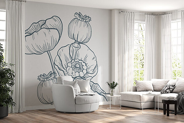 Dessin de fleurs et de bourgeons Papier peint Dessin de fleurs et de bourgeons