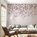 Papier peint Fleurs et feuilles roses