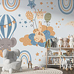 Papier peint Motif d'animaux sur des nuages et des ballons