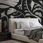 Papier peint Motif floral noir et blanc