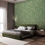 Papier peint Motif de feuilles sur fond vert