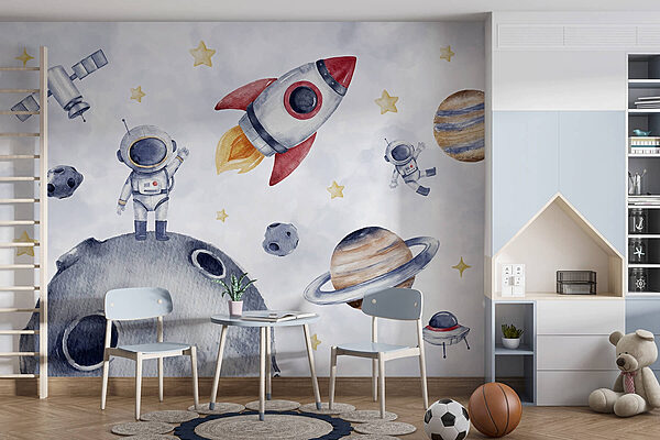 Aquarelle d'objets spatiaux Papier peint Aquarelle d'objets spatiaux