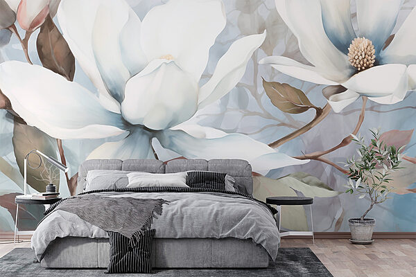 Peinture de fleurs blanches Papier peint Peinture de fleurs blanches