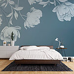 Papier peint Fleurs blanches sur fond gris