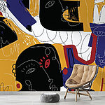 Papier peint Art coloré avec des visages noirs et bleus